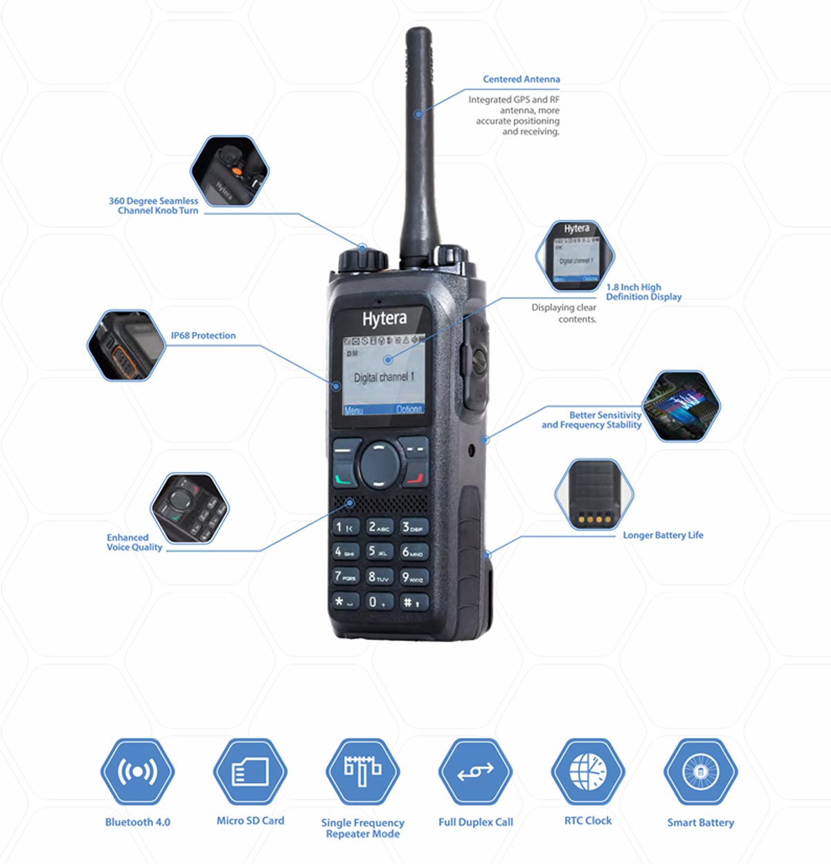 Optional Hytera PD982 Feature-Rich Digital Two-Way Radio